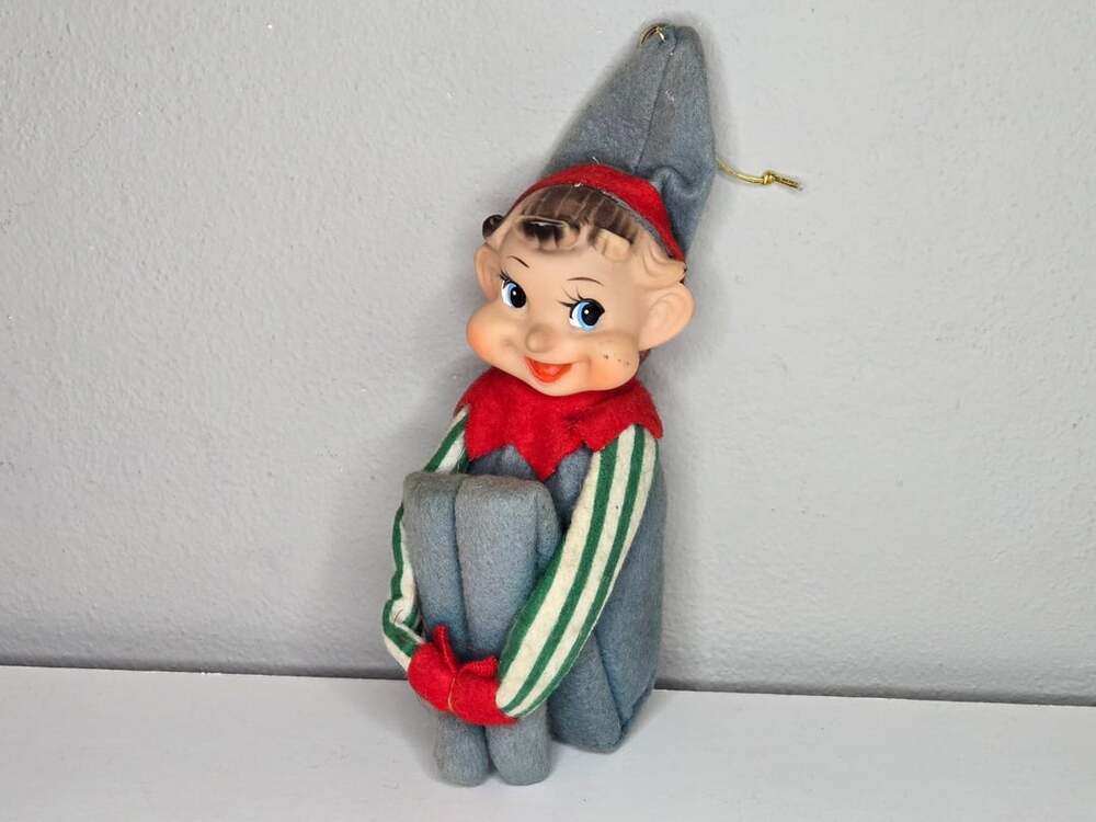 Vintage Knee Hugger Shelf Sitter Elf Christmas Ornament Japan